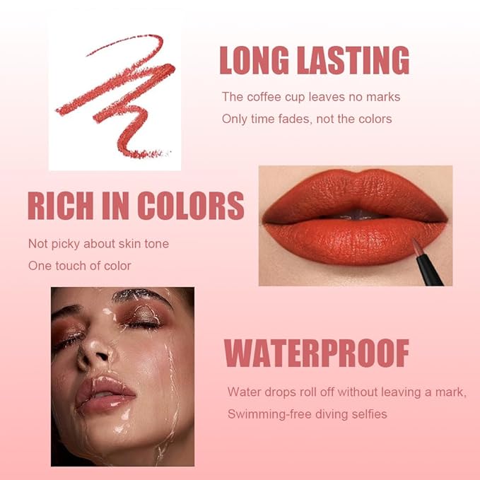 Gel Lip Liner Pencil for Women, Rouge Red Matte Long Lasting Lip Liner Lipstick 24 Hour, High Pigmented Lips Makeup Retractable Liners Waterproof Smudge Proof, Vegan & Cruelty-Free 06