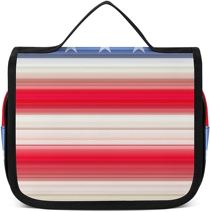 Travel Toiletry Bag Red Blue White American Flag, Portable Makeup Bag with Hanging Hook, Large Capacity Door Room Essentials Travel Organizer for Women Men