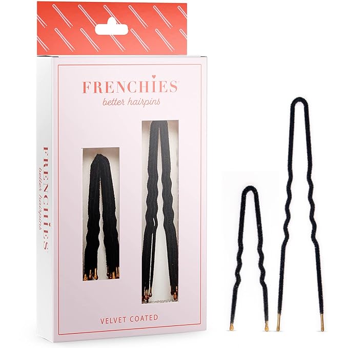 Frenchies French Twist Hair Pin, Ultra Flocked Extra Soft French Hair Pins for Women, Wedding, Updo Extensions, or Wig, 20 Count, Black
