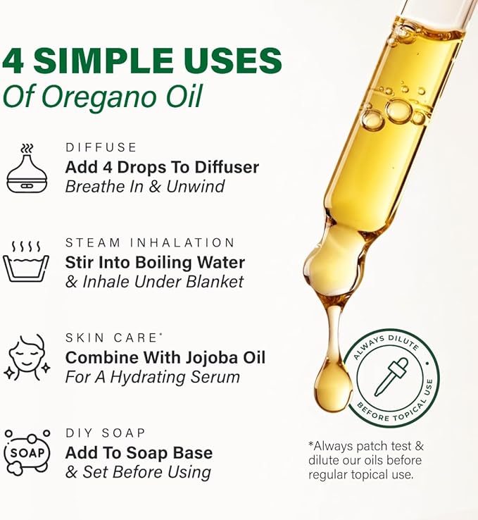 KUKKA Oregano Essential Oils - 4 Fl Oz - for Hair, Skin, Diffuser, Aromatherapy & DIY Soap Making Scent