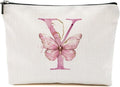 Initial Makeup Bag Pink Butterfly Y Personalized Cosmetic Bag Monogrammed Gifts for Women Girls Aunt Bridesmaid Monogram Zipper Pouch for Friendship Mothers Day Birthday Wedding Bridal Shower Gifts