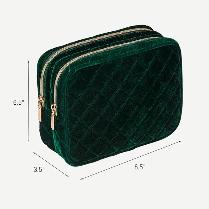 Conair Travel Double Zip Organizer - Toiletry Bag - Makeup Bag - Travel Makeup Bag - Makeup Organizer - Gifts for women - Green Velvet