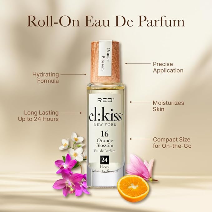 EL:KISS Roll On Perfume, Orange Blossom Inspired by J'adore, Eau de Parfum 12mL (.40 Fl Oz), Hydrating & Long-Lasting, Alcohol & Mineral Oil-Free, Infused With Jojoba, Argan & Coconut Oil