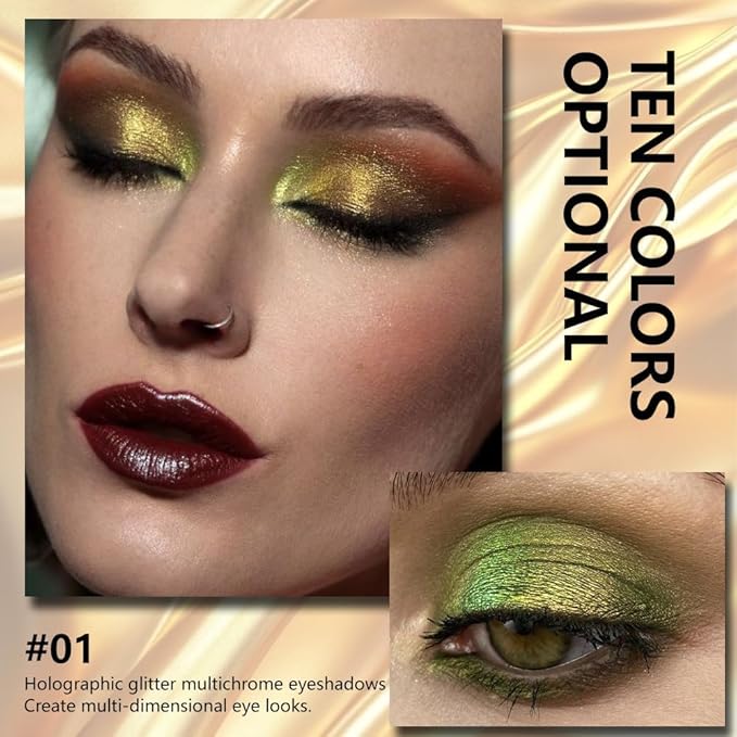 evpct Yellow Green Duochrome Chameleon Liquid Eyeshadow, Multichrome Metallic Glitter Liquid Eye Shadow Makeup for Women, Waterproof Multi Color Shifting High Pigment Holographic Iridescent Eyeshadow