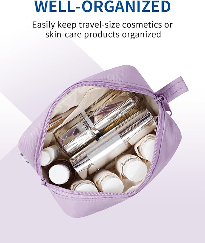Narwey Small Makeup Bag for Purse Travel Makeup Pouch Mini Cosmetic Bag Zipper Pouch for Women (Purple, Small)