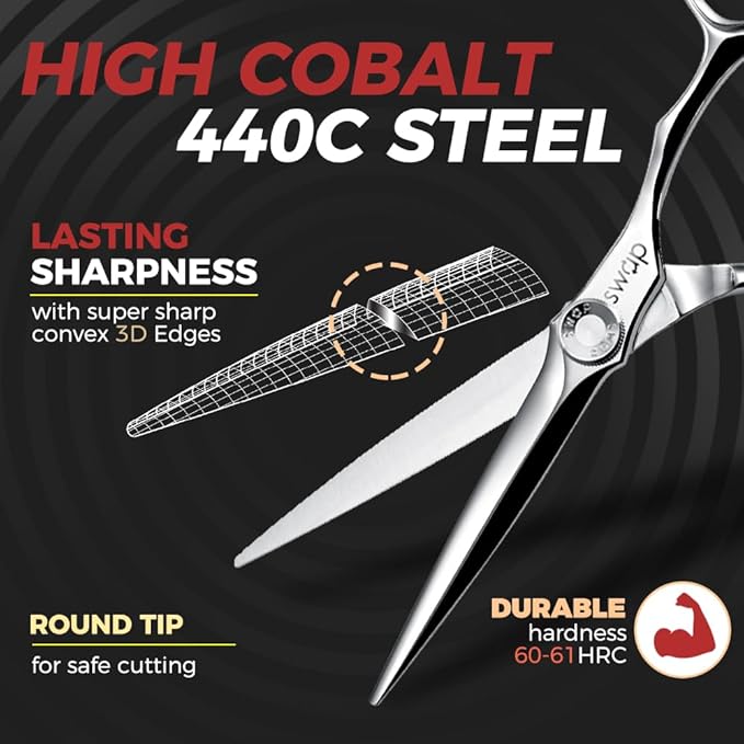 SWAP Professional Hair Cutting Scissors - 5.5'' Japanese SUS 440C Steel Barber Scissors, 60-62HRC Sharp Edge Blade with Adjustable Tension Screw for Salon & Home Use（5.5'' Hair Shears）