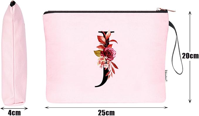 Vavabox A-Z Personalized Makeup Bag, Birthday Gifts for Women Mom, Gifts for Best Friend, Bride Bridesmaid Cosmetic bag (J, Pink)