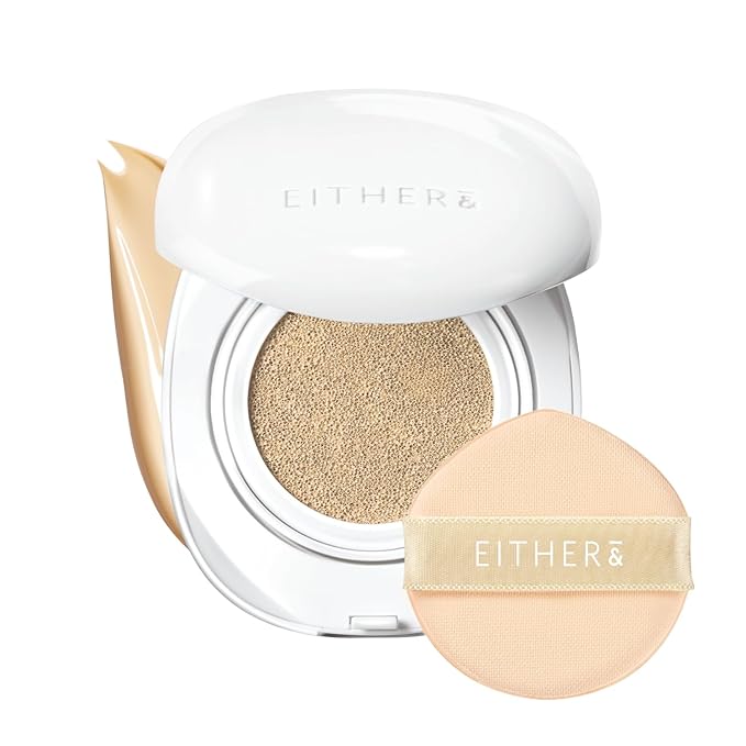 EITHER& Glow Pixel Cushion Foundation, Natural Coverage, Glow Finish – Up to 100 Hours, Moisturizing and Hydrating, Korean Beauty (#21N Natural, 12g)