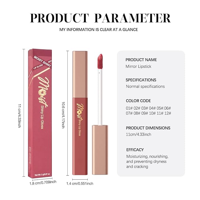 12 Colors Lip Gloss Set, High-Shine Waterproof Collection, Long Lasting Moisturizing Formula with Mirror Finish, Adult (8#, 1 Count (Pack of 1))