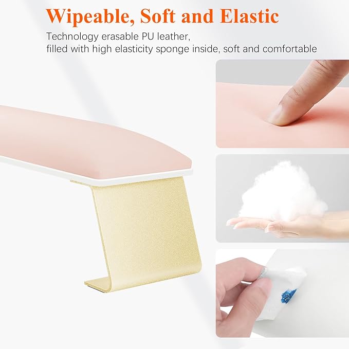 Erasable Arm Rest for Nails Tech, Luxury Nail Arm Rest Pink Manicure Hand Rest for Nails Tech with Non-Slip Aluminum Alloy Legs, Cleanable Technology Leather