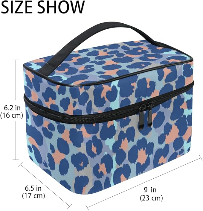 Makeup Bag, Bule Leopard Print Travel Makeup Organizer Bag Cosmetic Cases Toiletry Bags for Girl Women Ladies