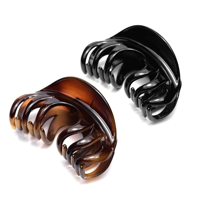 Youxuan Hair Claw for Women, 4 Inch Pretty Hair Clip, Hair Grip for Thick Hair, Black and Coffee