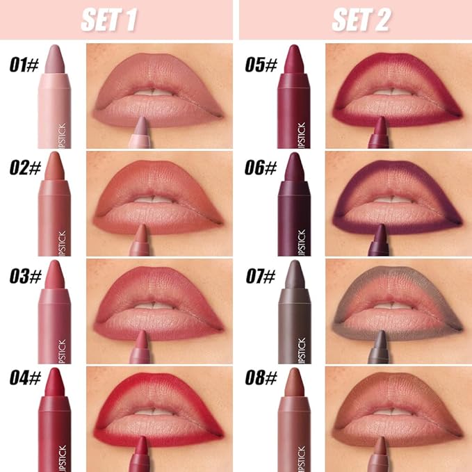 4Pcs Matte Lip Lipstick Crayon Lip Liner Thick Pencil, High-Pigment Outline lips, Non-sticky Matte Velvet Texture, Waterproof & Smudge-Proof Longwear Pigmented, Fit for all tones (02 Set