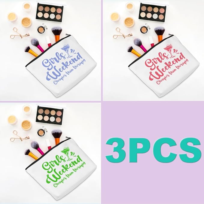 3 Pcs Girls Weekend Gifts Girl Trip 2025 Makeup Bag Girls Trip Gifts Favors Summer Gift Cosmetic Bag Toiletry Bag Zipper Pouch Weekender Bags for Women Girl Friendship Bachelorette Party Birthday