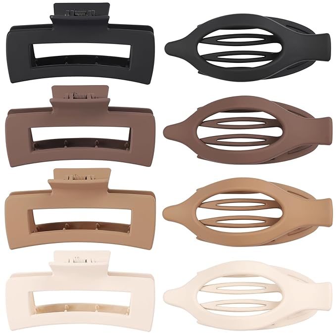 Hair Clips for Women 4.3 Inch Large Hair Claw Clips 8 pcs Square Claw Clips & Flat Hair Clips for Thick or Thin Hair French Concord Hair Barrettes Alligator Hair Accessories for Women (Brown)