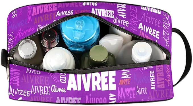 Personalized Makeup Bag with Name, Best Friends Teen Women Mom Birthday Gift Toiletry Travel Bag for Toiletries, Bright Purple Solid Color Background
