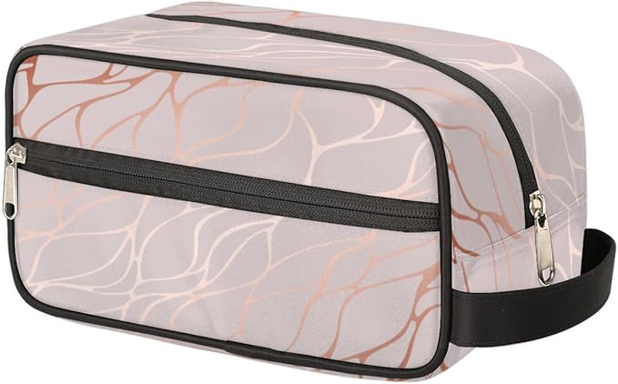 Abstract Rose Gold Marble Travel Toiletry Bag for Women Men Lightweight Cosmetic Makeup Bag Organizer Waterproof Shaving Bag Dopp Kit with Large Capacity for Toiletries and Shaving Accessories