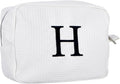 Personalized White Waffle Makeup Bag,Custom Embroidered Initial Cosmetic Pouch for Women,Monogrammed Cosmetic Case,Bridesmaid Gifts (H)