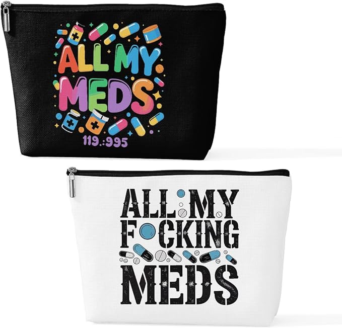 2 Pcs Medicine Makeup Bag, Large Capacity Travel Makeup Case Cosmetic Bags for Women, Portable Pouch Purse Travel Essentials Toiletries Accessories, Christmas Birthday Gifts for Women-4