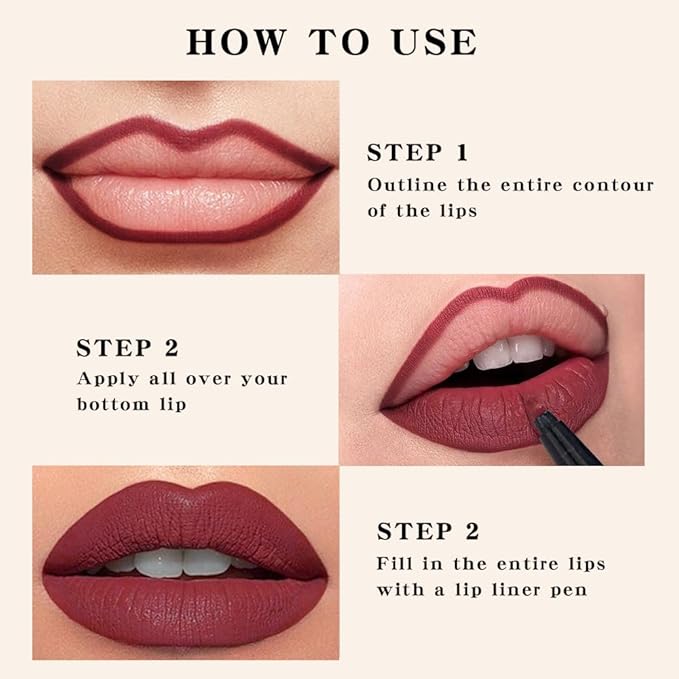 Kaely Cherry Red Longwear Liquid Lip Liner Waterproof, 24 Hour Long Lasting Lip Liner Stain Marker Pen, 2-in-1 Matte Semi Permanent Lipliner & Lipstick, Vegan & Cruelty-Free, 06