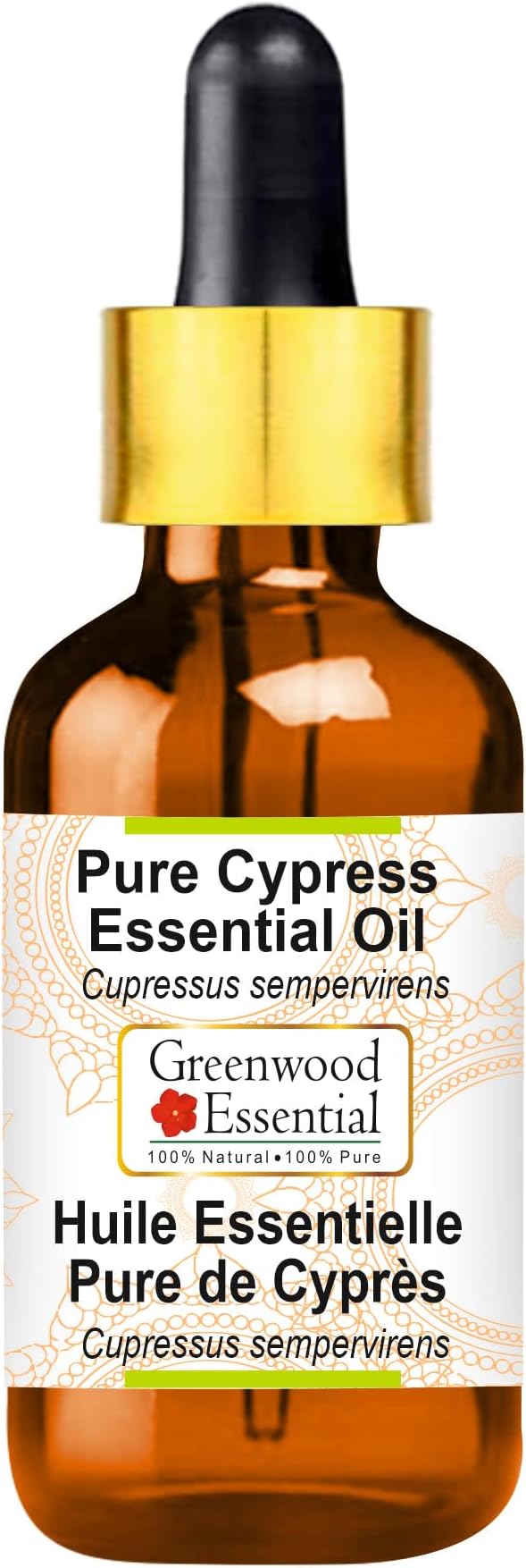 Greenwood Essential Pure Cypress Essential Oil (Cupressus sempervirens) with Glass Dropper Steam Distilled 10ml (0.33 oz)