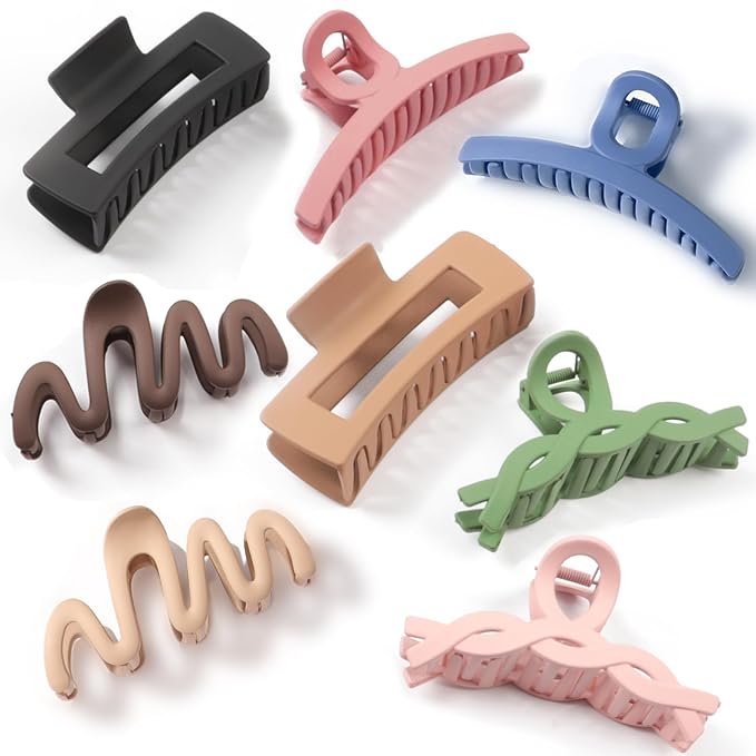 Matte Non-Slip Large Hair Clips for Women 8-Pack (Eight Unique Colors), Durable Claw Clips for Women/Girls | Gift-Ready Neutral Hair Accessories for Daily & Special Occasions