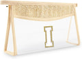 Personalized Initial Letter Bag Boho Straw Clear Makeup Bag,Small Cute Chenille Varsity Letter Pouch With Zipper,Beach Travel Toiletry,Portable Monogrammed Cosmetic Bag for Women Girls,I