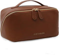 Travel Makeup Bag – Large Cosmetic Organizer with Waterproof PU Leather, Smooth Double Zipper & Tear-Resistant Lining, Toiletry Pouch for Women (Brown)