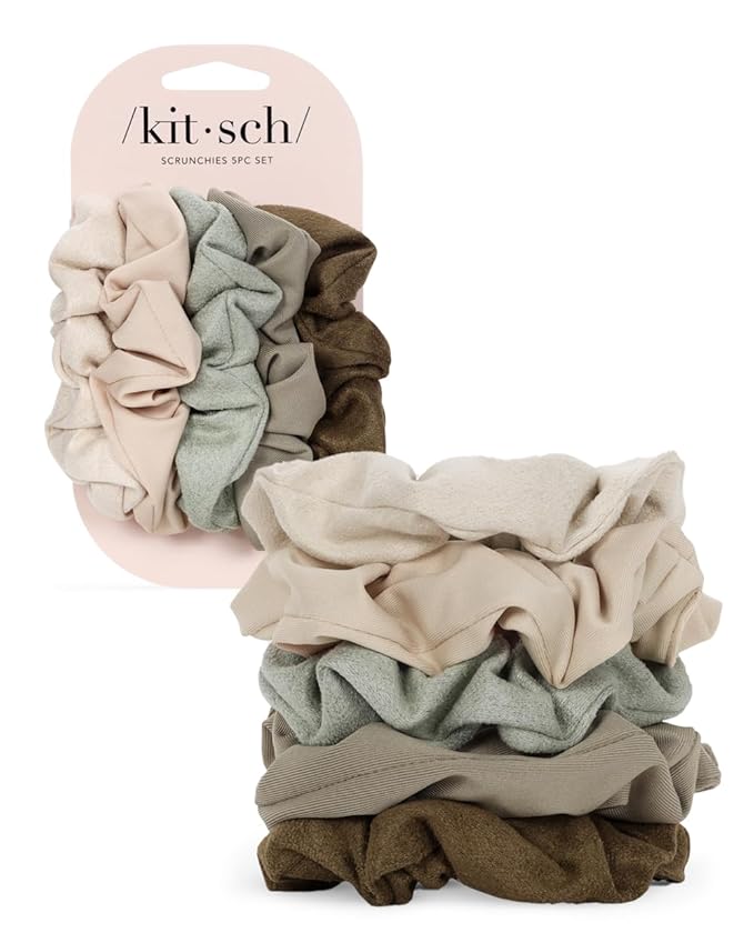 Kitsch Scrunchies for Women - No Crease Hair Ties for Girls | Scrunchies For All Hair Types and Textures, Perfect for Day or Night | Ideal Gifts for Women - Moss Green, 5 Pcs