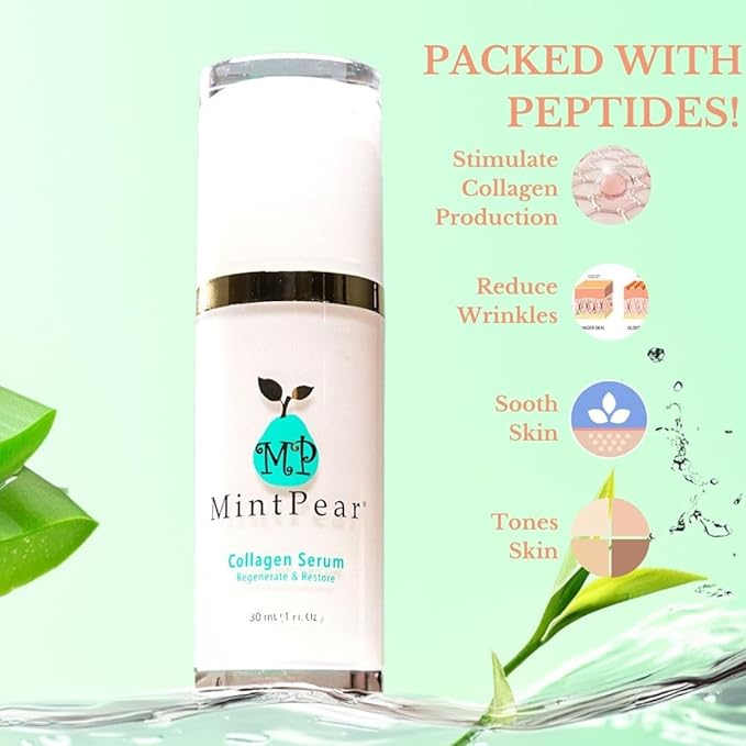 MP MINTPEAR Collagen Peptides Serum 30ml - Anti-Aging Tri-Peptide Firming Serum for Wrinkles & Fine Lines Reduction, Skin Elasticity & Texture Improvement