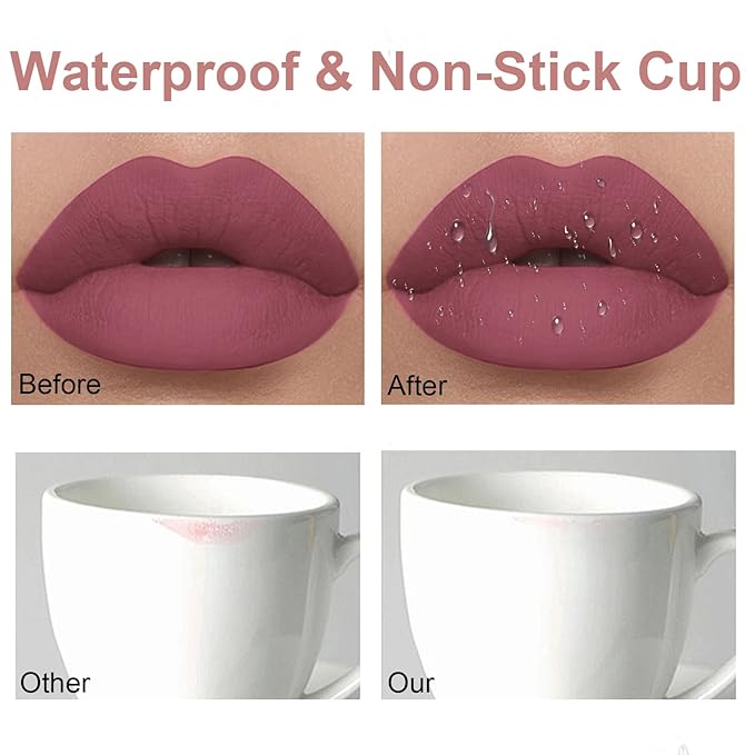 2Pcs Matte Lipstick and Lip Liner Set, Cream Nude Mauve Long Lasting Waterproof Lipliner Pencil & Plumper Lip Gloss, Retractable Lip Liner and Liquid Lipstick for Women Girls Lip Makeup (#02)