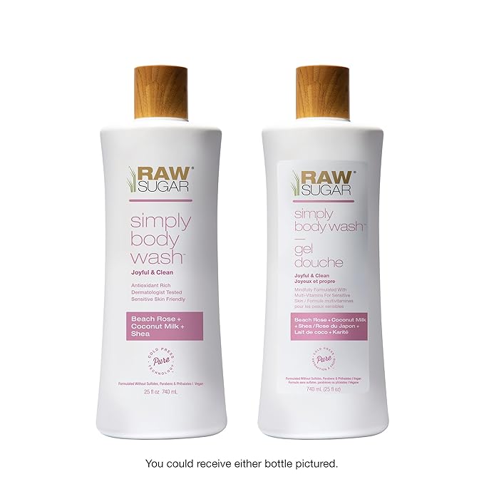 RAW SUGAR Simply Body Wash, Beach Rose + Coconut Milk + Shea (25 Fl Oz, Pack of 3) Sensitive Skin Bath Soap, Formulated without Sulfates & Parabens…