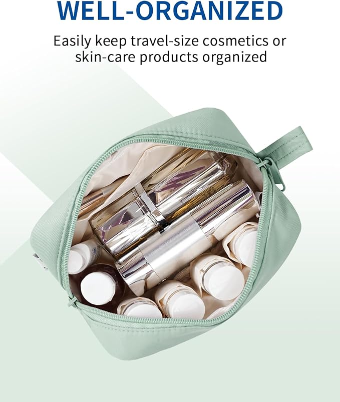 Narwey Small Cosmetic Bag, Small Makeup Bag for Purse, Travel Mini Makeup Pouch, Zipper Pouch, Cute Makeup Bag with Organized Pockets for Women (Mint Green, Small)