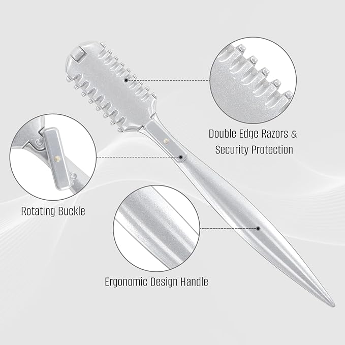 Aluminum Double-Edge Hair Thinning Razor Comb with 10pcs Blades,Hair Texturizing Cutting Razor Comb for Thin and Thick Hair Trimming and Styling