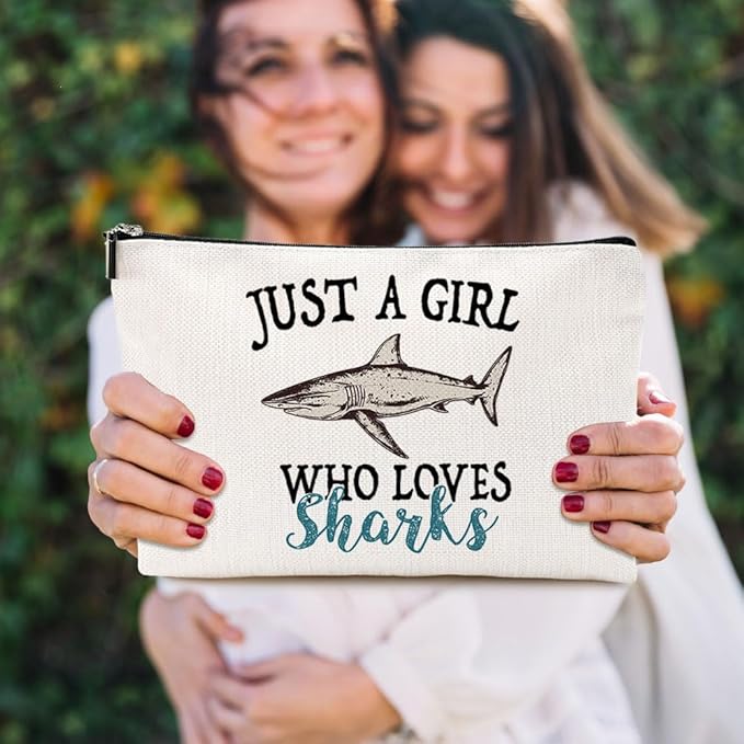 VICBOU Cute Shark Makeup Bag Shark Gifts for Women Girls Sharks Decor Stuff Merch for Animal Lover Funny Friendship Birthday Gifts for Teens Best Friend Daughter BFF Sister Bestie Cosmetic Bag Case