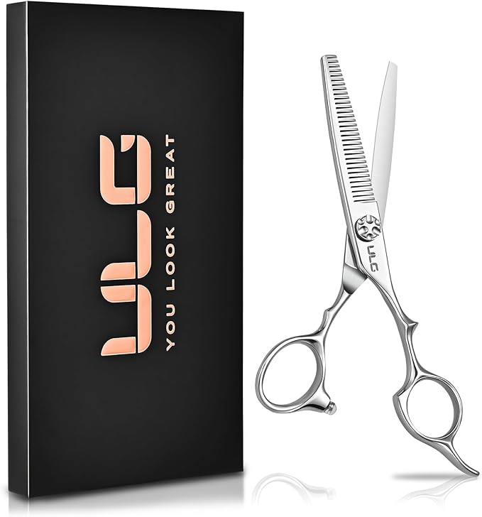 ULG Professional Hair Thinning Scissors 6.7”, Japanese 440C Stainless Steel, 32-Teeth Texturizing Shears with Adjustable Tension Screw, Ergonomic Offset Handle, Ultra Sharp Blades for Salon & Home Use
