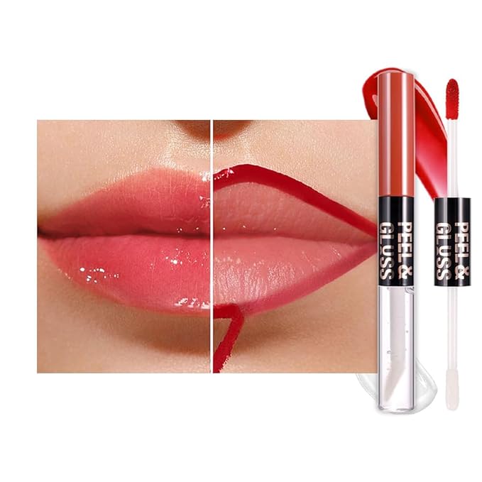 Vivid Coral Lip Stain Peel off Lip Oil Dual Ended Combo Set, 2 in 1 Lips Liner Stain Oil Peel off Long Lasting Waterproof, High Pigmented Flawless Lips Tint Stick Not Faded Vegan & Cruelty-free 04#