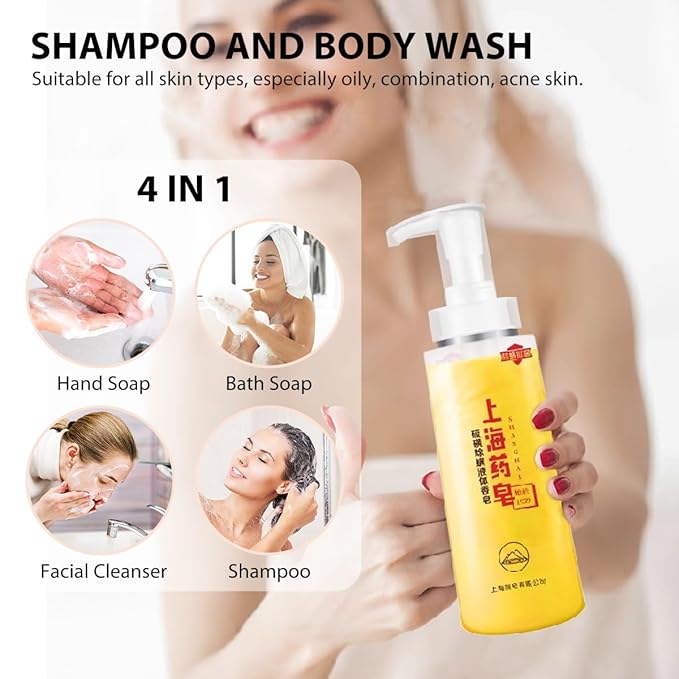 Bee & Flower Sulfur Soap Liquid Shampoo & Body Wash - Daily Head to Toe Skin Care Product for Men and Women - 16.8 Fl Oz - Pack of 1