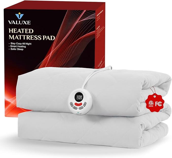 Heated Mattress Pad Twin Size Quilted Heating Electric Bed Warmer Luxury Comfort Heat Mattress Pad Cover Single Controller（10 Heat Setting | 1-12 Hours Auto Shut Off | with 8-21 Inch Deep Pocket）