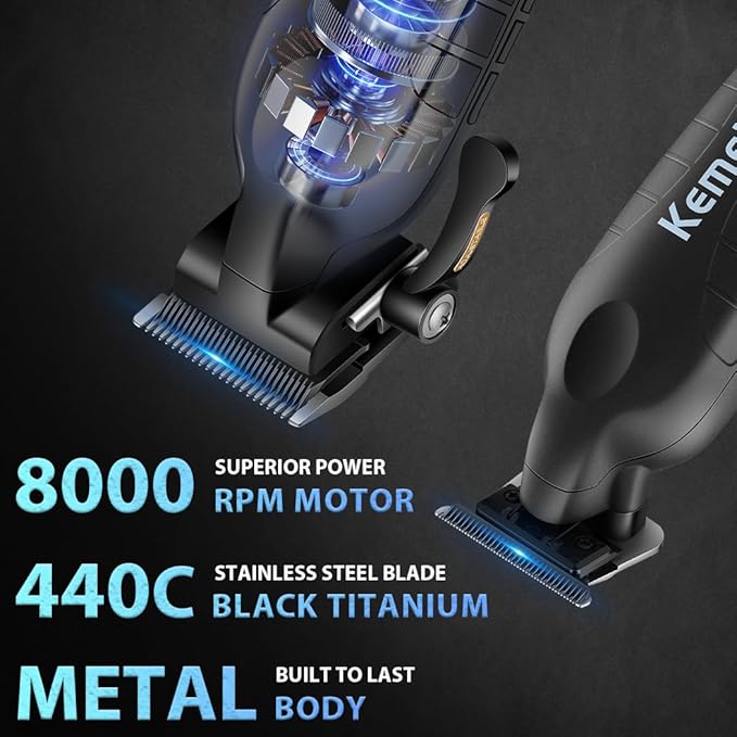KEMEI Hair Clippers for Men Professional, Barber Clippers and Trimmers Set, Foil Shaver for Men,Cordless Hair Clippers and Barber Kit, Hair Cutting Kit, KM-2293Black, KM-PG2290D, KM-T95