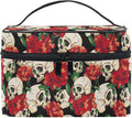 Skull Goth Makeup Bag, Gothic Skull and Flower Travel Makeup Organizer Bags Toiletry Bag Box Travel Cosmetic Bag Make Up Train Case for Women Teen Girl Ladies