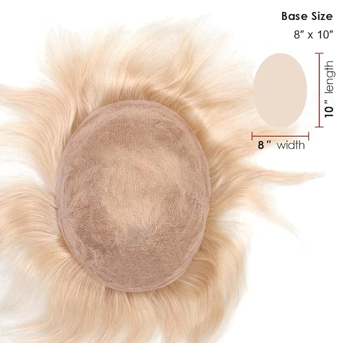 Lordhair Toupee for Men European human hair Full French Lace Hairpieces，Base Size 8x10 inch Hair Replacement System for Men Natural Hairline Human Hair Wig #22 Light Blond