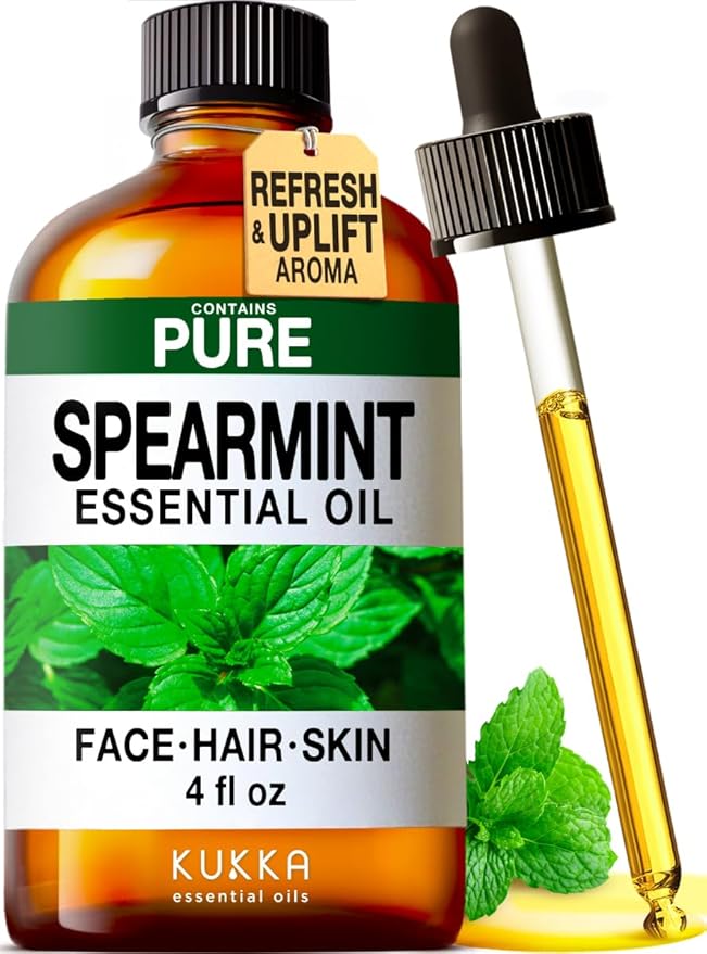 KUKKA Spearmint Essential Oils - 4 Fl Oz - for Hair, Skin, Diffuser, Aromatherapy & DIY Soap Making Scent