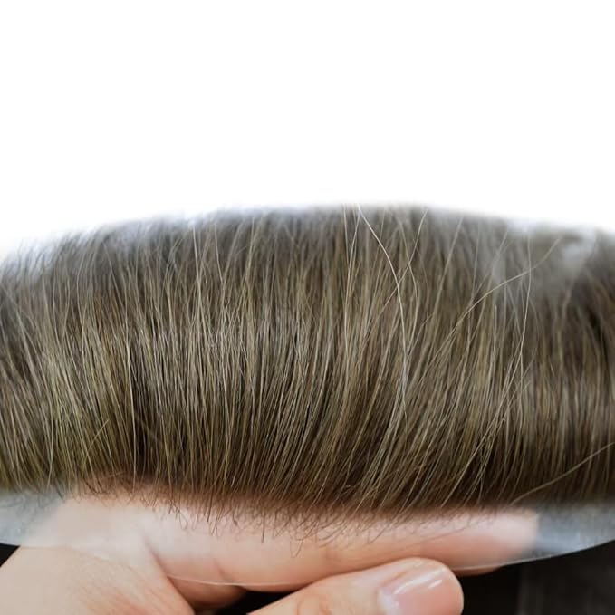 FACE MIRACLE Mens Toupee Lace Front Hairpieces Soft Human Hair Replacement System Natural Hairline Toupee for Men French Lace Poly V-Looped Mens hair Units 6"X9" 5#MEDIUM LIGHT BROWN