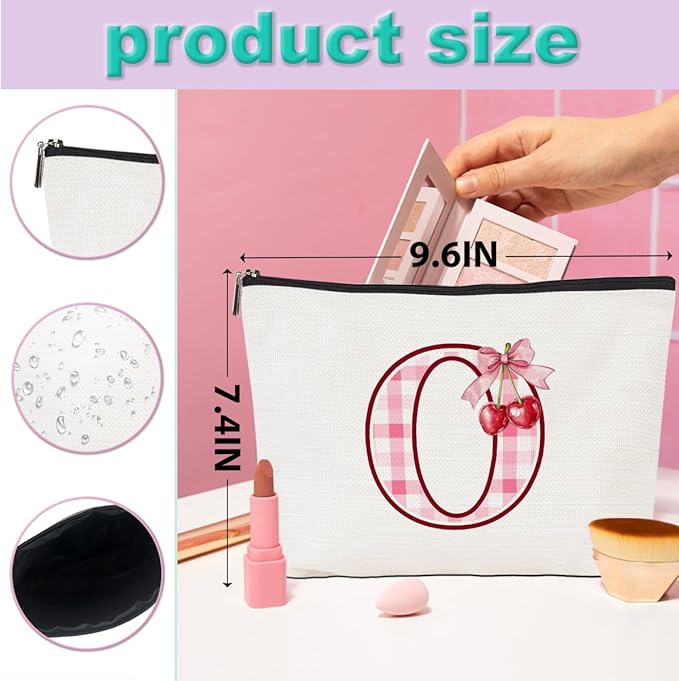 Initial Makeup Bag Monogram Cosmetic Bag Monogrammed Gifts for Women Girls Friends Coworker Aunt Personalized Travel Toiletry Bag Christmas Bridal Shower Wedding Bridesmaid Gifts, Cherry O