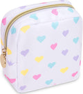 Nylon Mini Preppy Cute Makeup Bag - White Heart: Waterproof Zipper Pouch for Travel, Storage - Small Cosmetic Purse Organizer