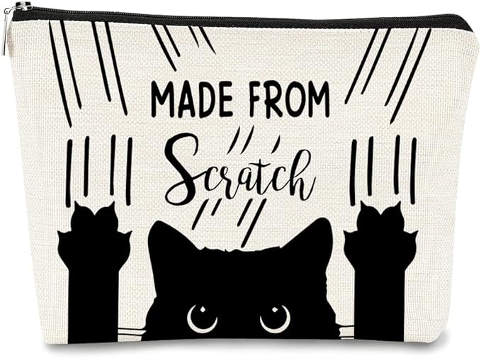 Cat Made From Scratch Funny Kitty Kitten Paw Makeup bag,Cosmetic Bag Zipper Travel Toiletry Bag Best Gift Idea for Cat Lovers Teen Girls,Cat Owners Gifts,Birthday Christmas's Gift