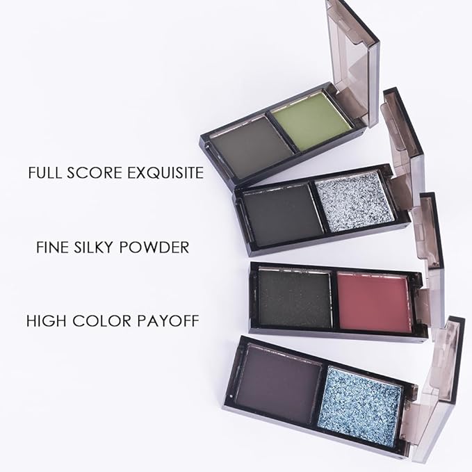 Blue Black Two Color Matte Shimmer Glitter Eyeshadow,Bright Eye Shadow Powder,Professional Long-Lasting Waterproof Makeup Palette,Blendable,Easy-To-Apply and Compact for Travel