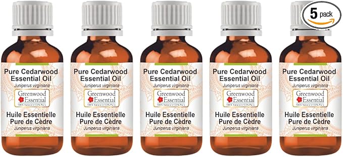 Greenwood Essential Pure Cedarwood Essential Oil (Juniperus virginiana) Steam Distilled (Pack of Five) 100ml X 5(16.9 oz)
