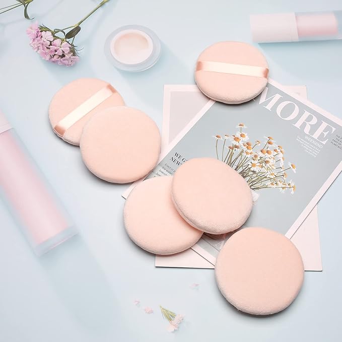 6 Pcs Pure Cotton Super Soft Washable Loose Powder Puff, 2.65 Inch Round Puff for Foundation Makeup